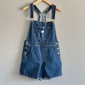 Levi’s Two Horse Brand Overalls Shorts Denim Women’s Size Medium Wash Cuffed Hem
